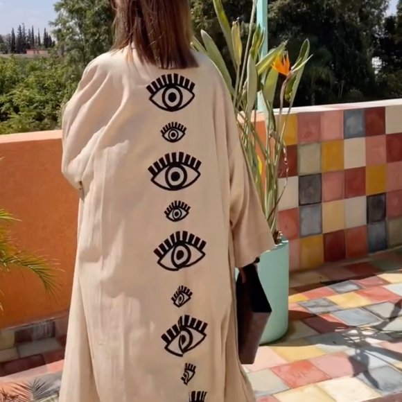 Linen Kimono with big black eye detail - Picture 1 of 4